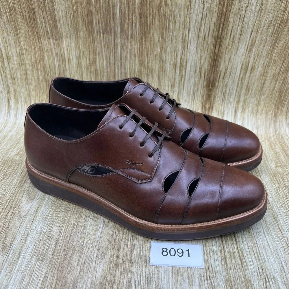 Salvatore Ferragamo Famoso Leather Oxfords Mens 7.5 2E Brown Italian Dress Shoes